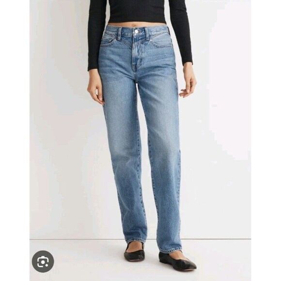 Madewell Slouchy Boyjean Blue Denim Cotton Med Wash Size 27 Straight Leg - Picture 1 of 11